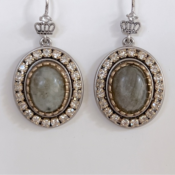 NWOT Juicy Couture Oval Labradorite & Crystal French Wire Dangle Earrings - Picture 3 of 6